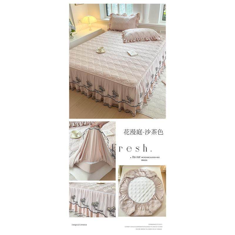 19n罩公主风夹棉床裙床笠纯色二合一带裙边可拆卸床罩单件2024新,床上用品,床裙,淘宝优惠券,粉丝福利购,淘宝优惠卷