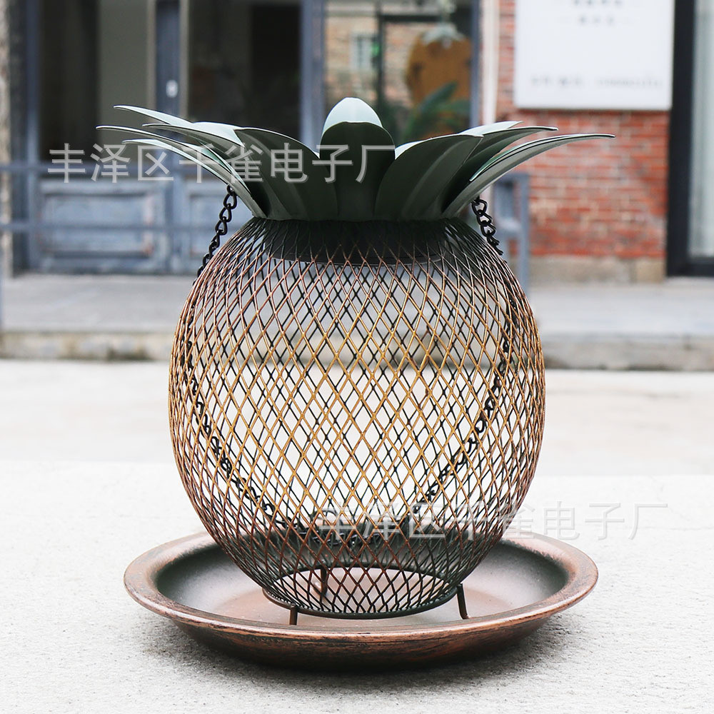 新品太阳能器喂鸟器led庭院花园装饰挂灯投食菠萝厂家现货