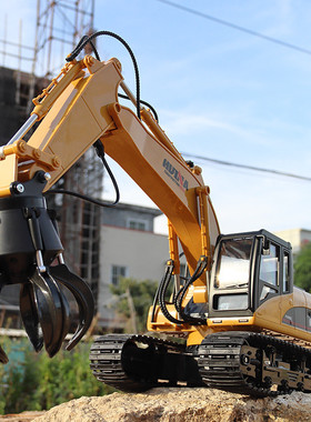 热销1:14汇纳57116通工程车抓球机2.4g无线遥控车可替换头4合1料