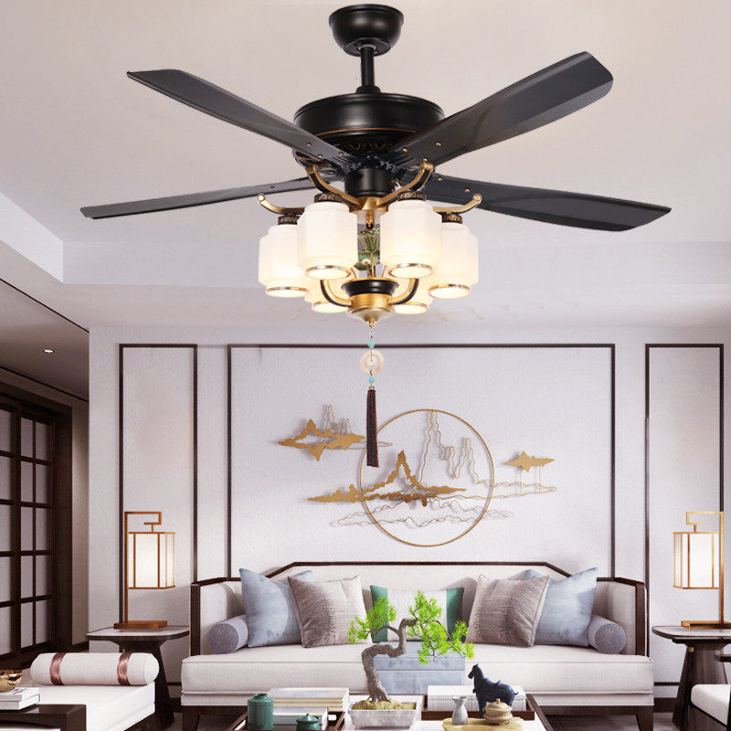 新中式风扇灯铁叶家用客厅餐厅吊扇灯卧室带灯吊扇茶楼电风扇吊灯,家装灯饰光源,风扇灯,淘宝优惠券,粉丝福利购,淘宝优惠卷