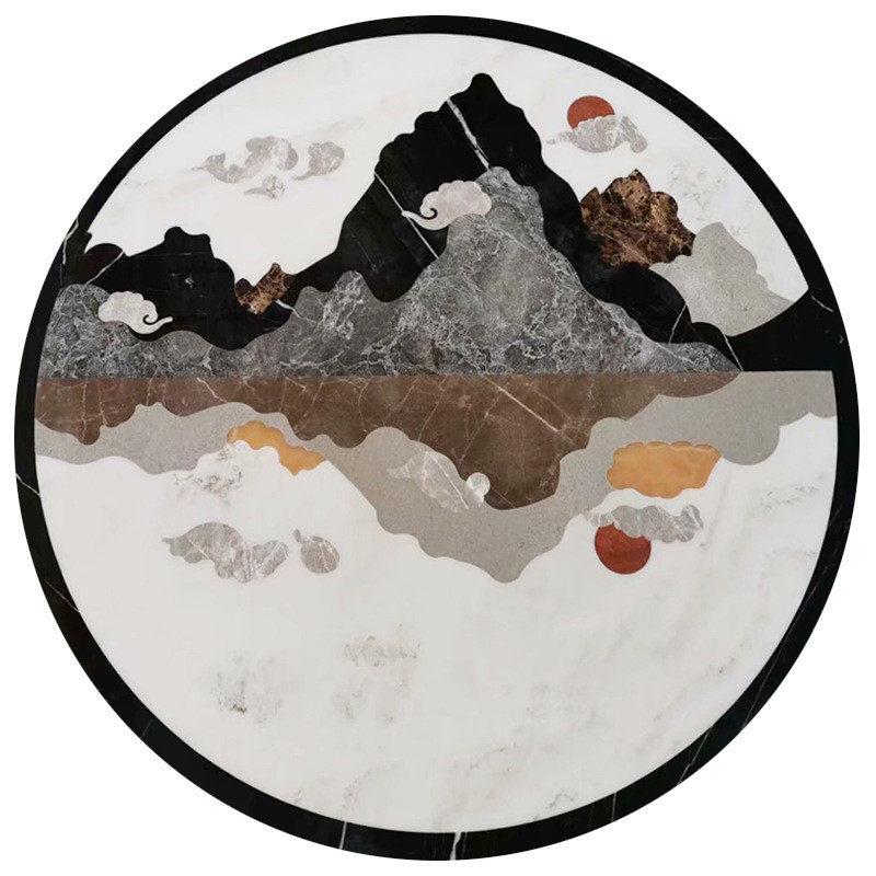 石材水石材拼花地面北欧风灰色天然大理石过道刀地花玄关画