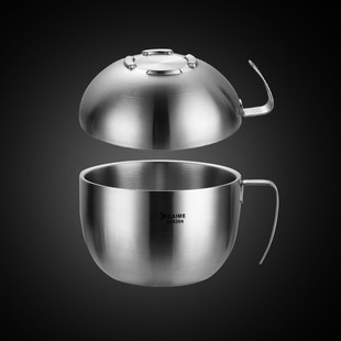 1pkn批发304不锈钢单家用带盖学生宿舍带把手柄泡面碗个大快餐杯