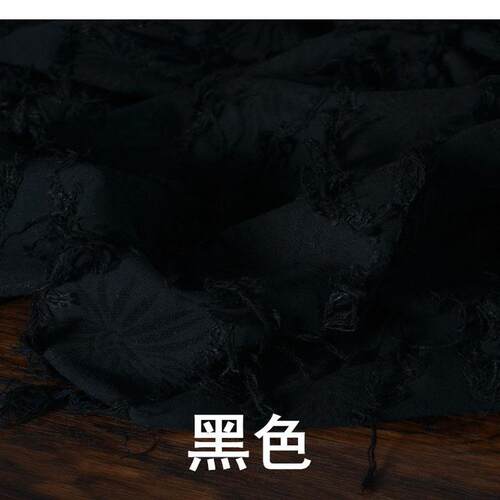 厂家批发棉麻手工剪花布料80%棉20%亚麻水洗做旧肌理米白面黑色