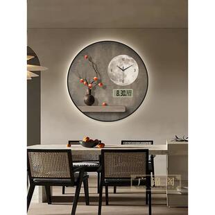 万年历新中式圆形钟表挂钟客餐厅装饰画高级感时钟表挂墙玄关壁灯
