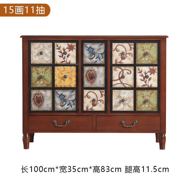 06ym美式斗柜实木玄关柜彩绘卧室靠墙储物柜家用客厅复古收纳柜子