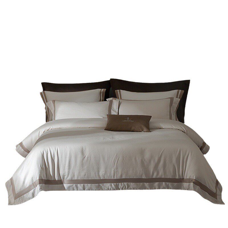 热销轻婚嫁厚织提花丨高雅百支超柔免烫抗皱四件套柔美线条极简美