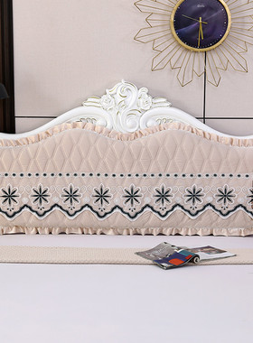 58C1欧式软包掉皮遮盖布艺床头罩不规则半圆半包床头套罩约全包