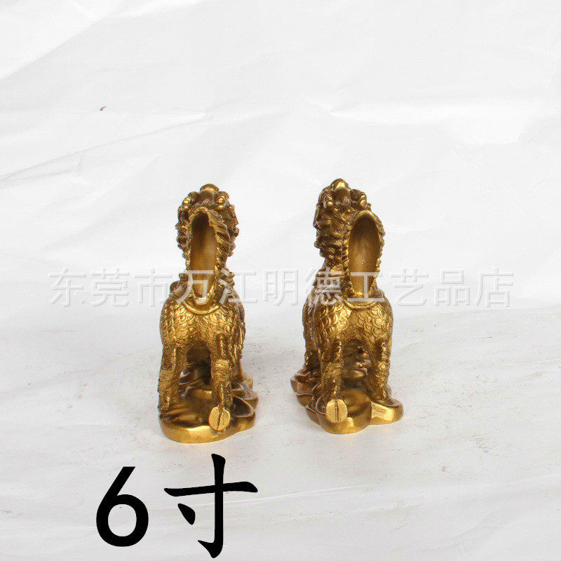 纯铜小号麒麟摆件戏珠麒麟麒麟家居摆件大母子