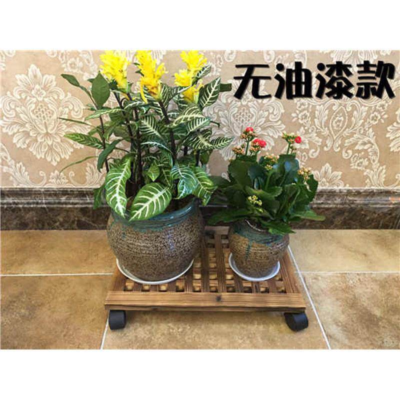 架 轮圆形.盆景托盘花架万向长方形y滚轮花盆实木花托邮客厅松木