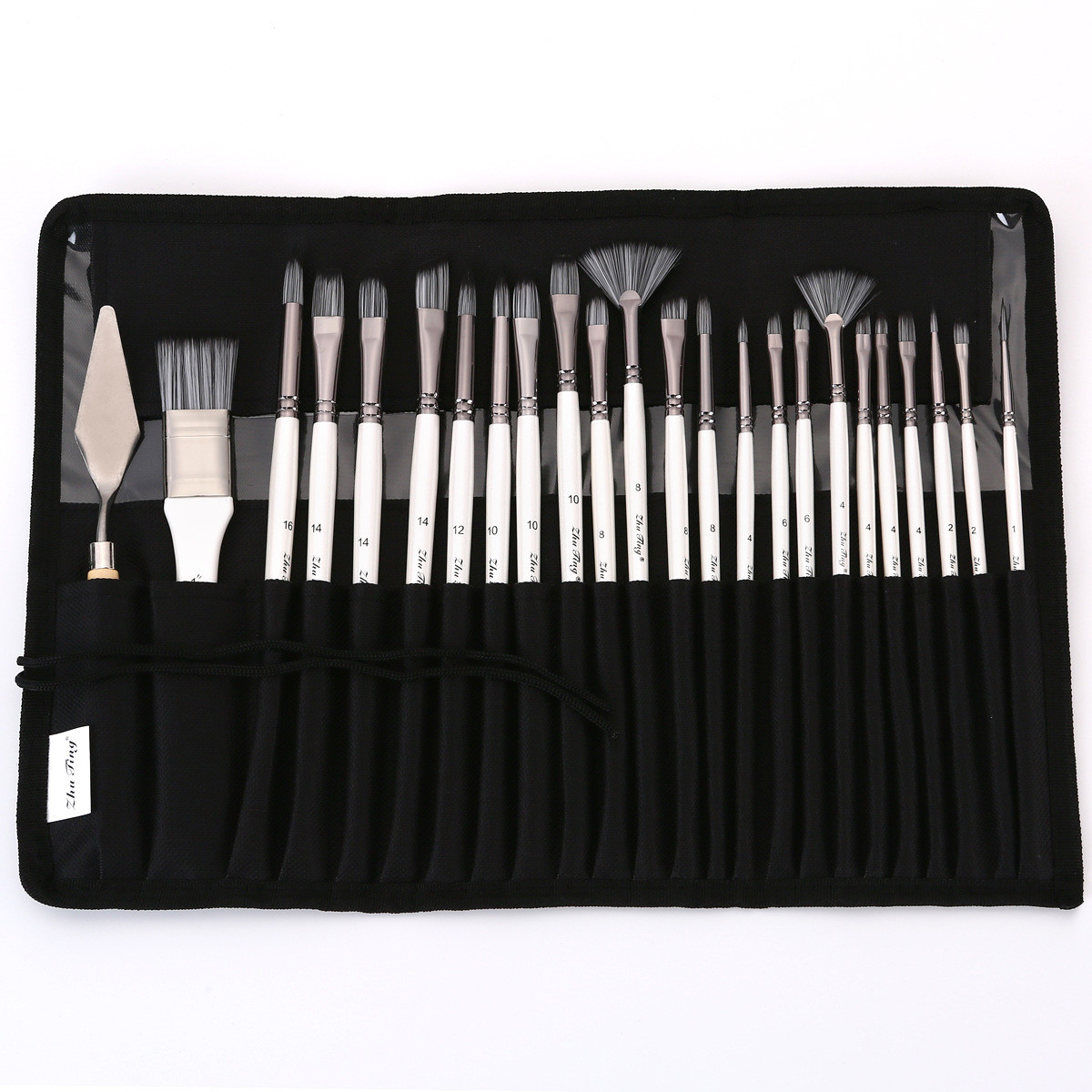 热卖24支尼龙毛画笔套装银灰杆笔帘油画笔水粉水彩画笔刷
