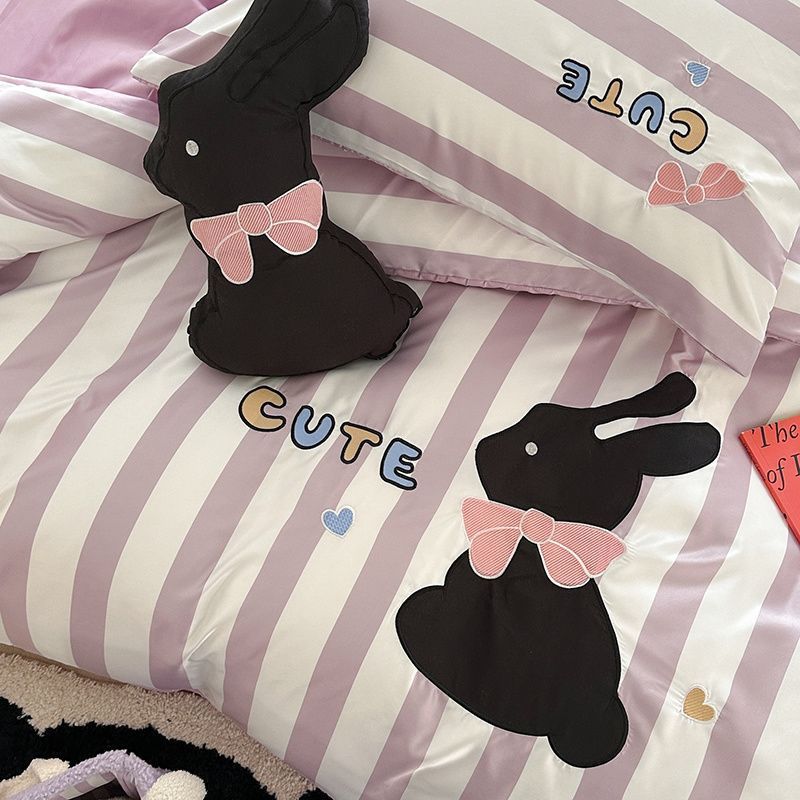 卡通可爱床上四件套夏季丝滑裸睡被套儿童冰丝凉感床单床笠三件套