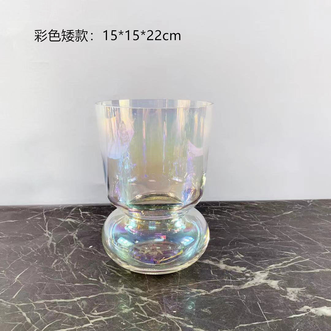 北欧玻璃电镀银色奖杯花瓶家居艺术客厅装饰品摆件插花售楼处饰品