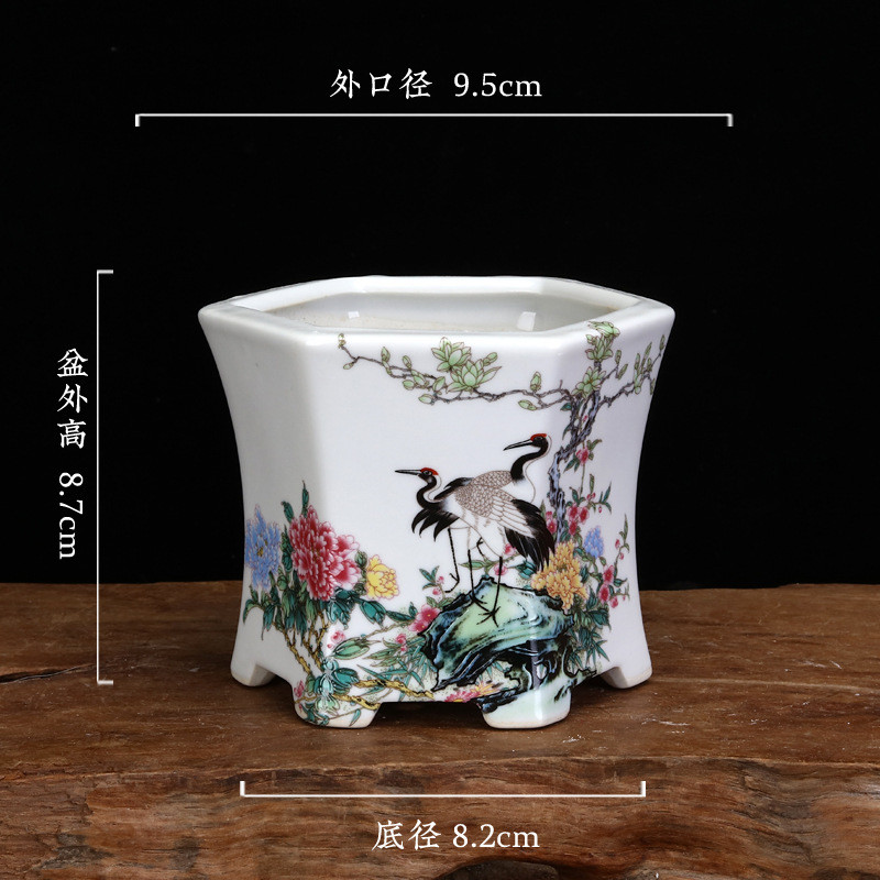 做盆景的花盆紫砂花盆大号正陶盆彩绘贴画兰花绿植室内简约四方