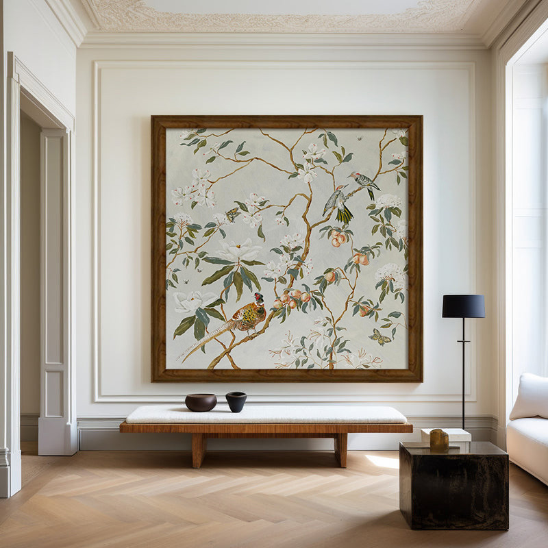 田园风花鸟图纯手绘油画法式中古客餐厅装饰画玄关卧室丙烯挂画图片