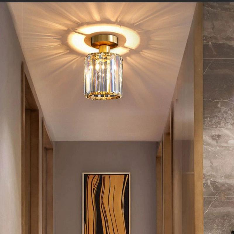 热销家用水晶过道灯轻奢现代走廊玄关阳台衣帽间卧室吸顶灯全铜走