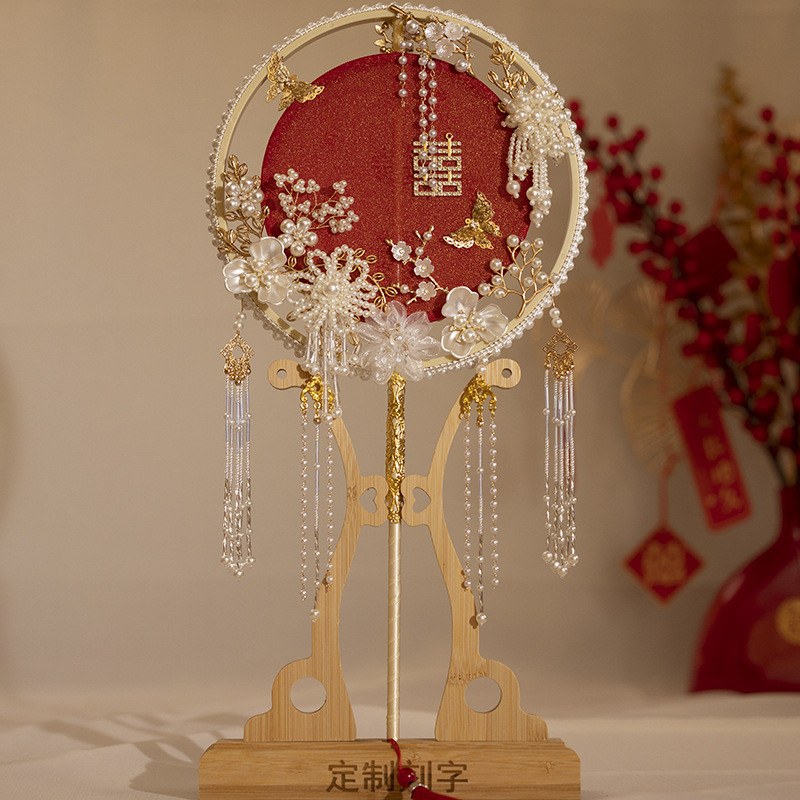 中式团扇diy材料包成品新娘结婚出嫁龙凤秀禾服手捧花束双面新款