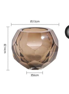 现代简约水晶玻璃花瓶摆件客厅插花样板间琉璃高级感轻奢饰品软装