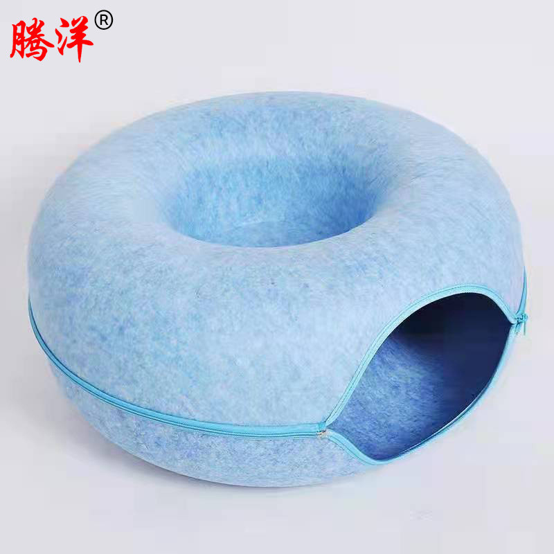 新款毛毡隧道猫咪窝可拆洗式半封闭甜甜圈猫窝带拉链毛毡猫窝