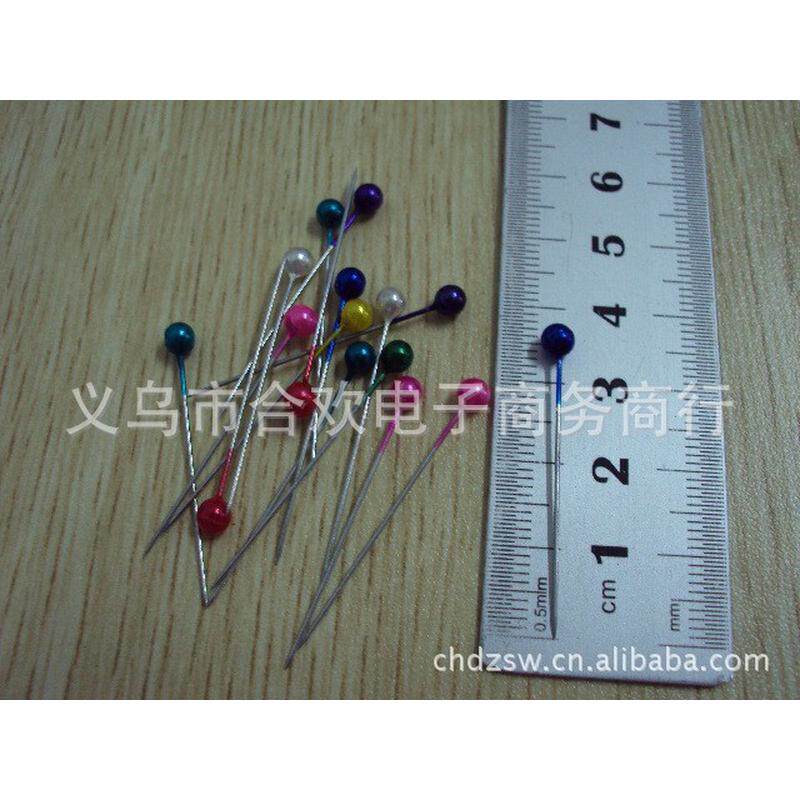 供应彩色纯白纯珠子塑料黑带的珠光针大头针