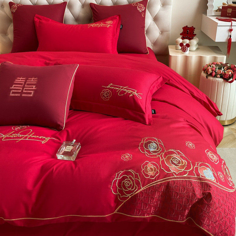 婚庆四件套全棉刺绣结婚床上用品红色陪嫁喜被中式纯棉被套床单,床上用品,婚庆床品套件,淘宝优惠券,粉丝福利购,淘宝优惠卷
