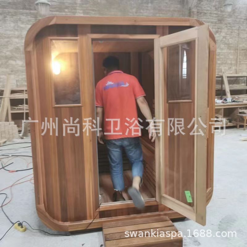 尚科厂家直销桑拿雪松户外型方形桑拿干蒸房红别墅酒店多人桑拿房