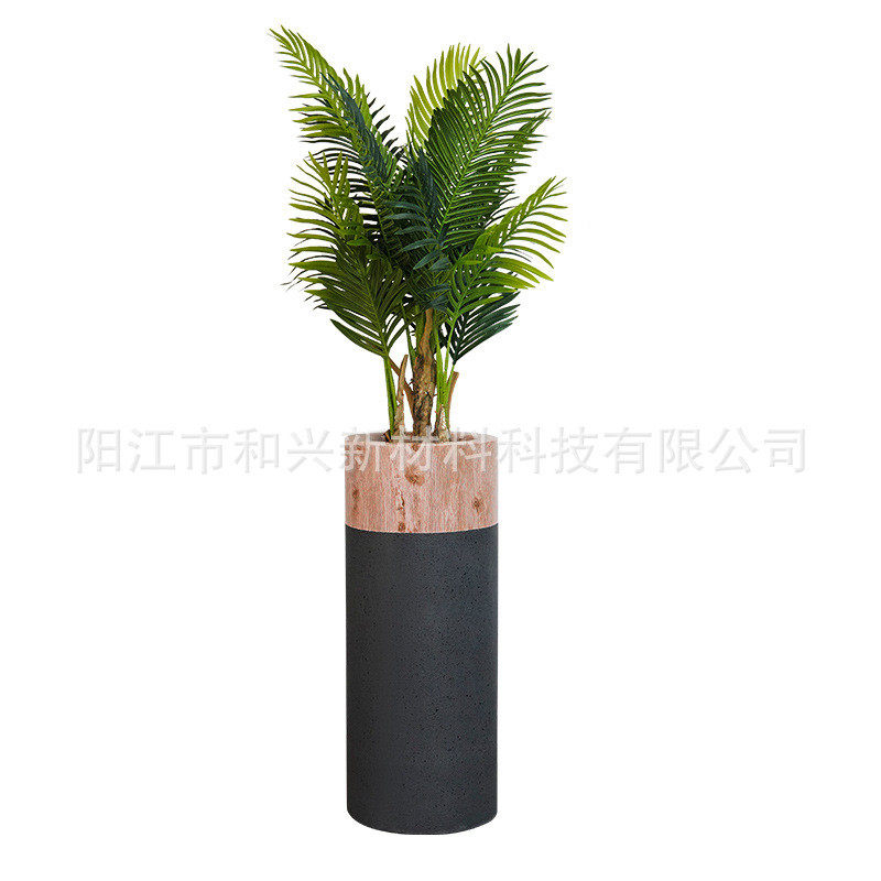 厂家木纹圆柱造型花瓶室内水泥盆栽定制玻璃钢花盆落地摆件大号
