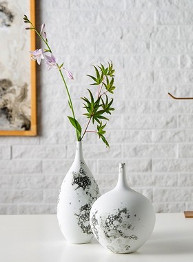 景德镇装饰摆件新中式玄关插花瓶电视柜手工颜色釉花瓶禅意软陶瓷