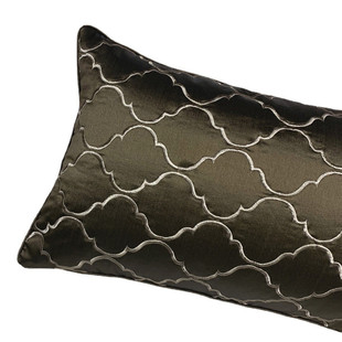 热销现代几何抱枕深棕色刺绣酒店30x50cm腰枕展厅沙发装饰靠垫套