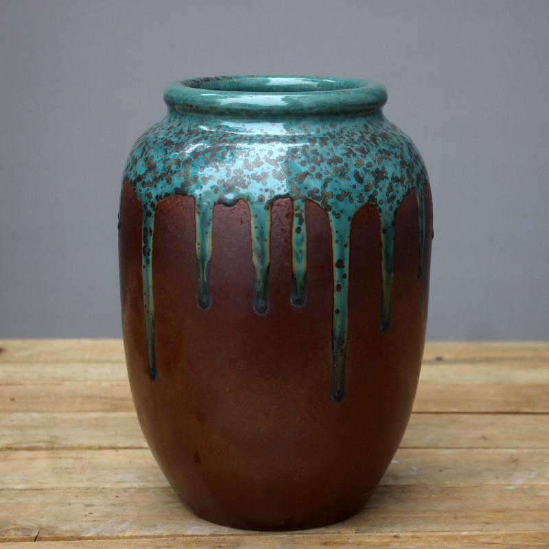 陶瓷大花瓶落地插花摆件酒店别墅客厅花器干花复古怀旧陶罐装饰品