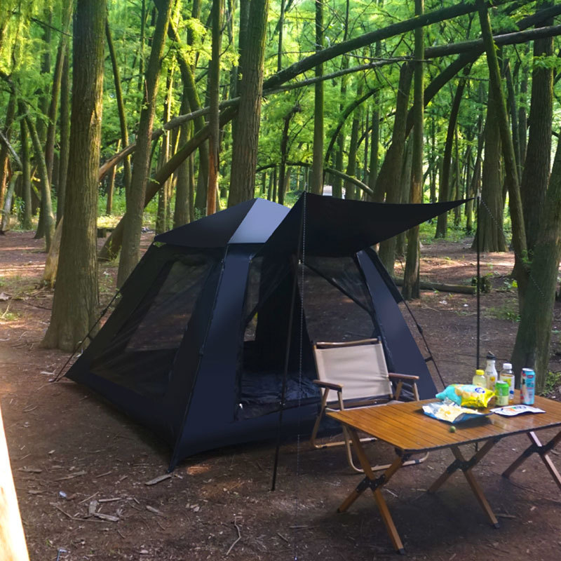 户外帐篷野营便携式全自动折叠速开多人郊游防水防晒黑胶露营帐篷