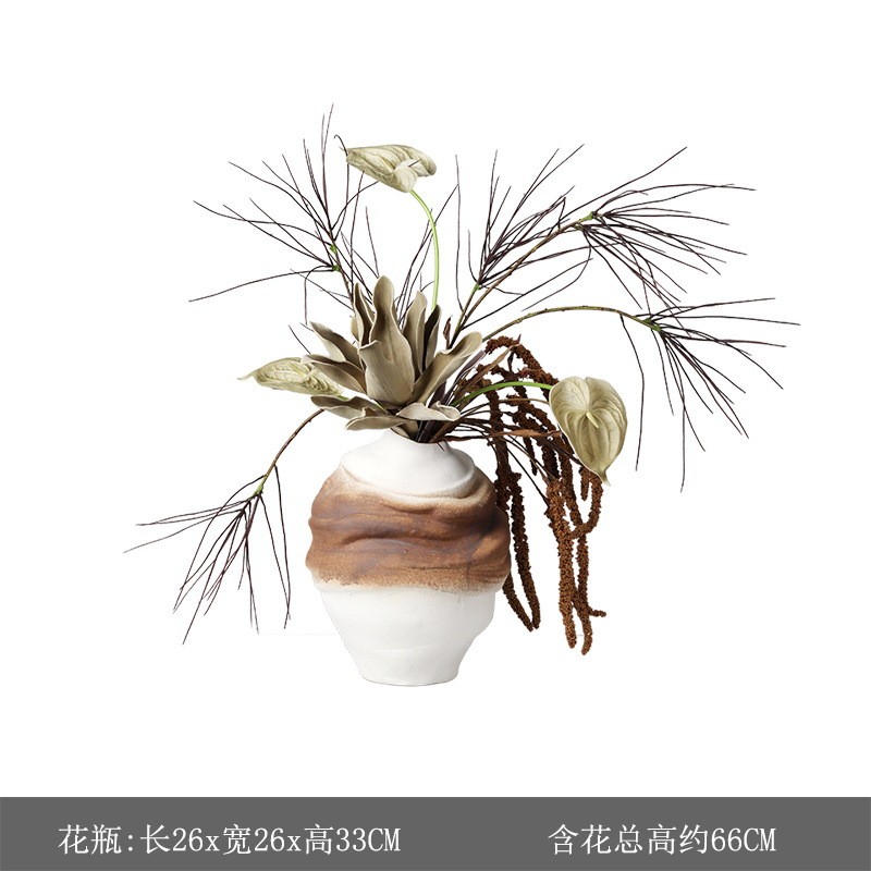 新中式日式手工陶罐样板间侘寂风装饰品摆件花器酒店陶瓷花瓶花艺