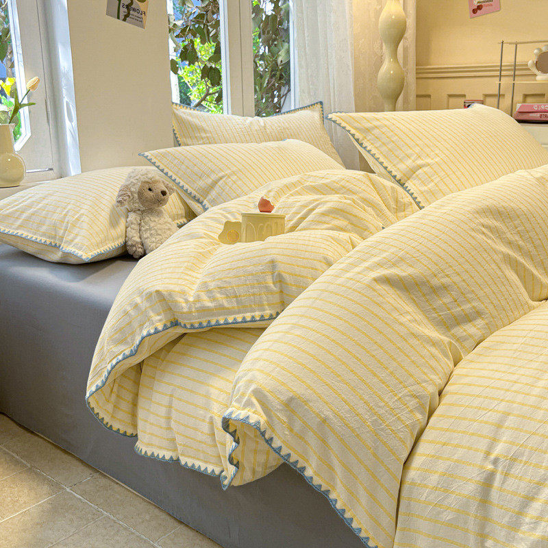 色织全棉水洗棉床单三件套撞色四件套100全棉被套床品多巴胺,床上用品,床品套件/四件套/多件套,淘宝优惠券,粉丝福利购,淘宝优惠卷