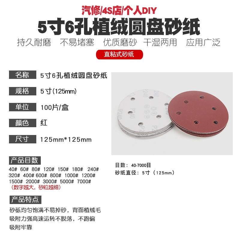 热销5寸电动气动打磨机抛光机圆盘砂纸干磨拉绒植绒片圆形砂纸砂