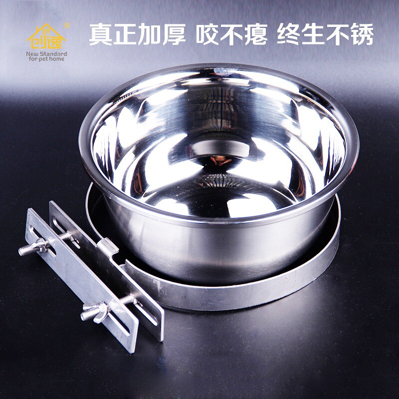 悬逸大型犬不锈钢狗碗固定创挂式防打翻送支架水碗金毛德牧食盆