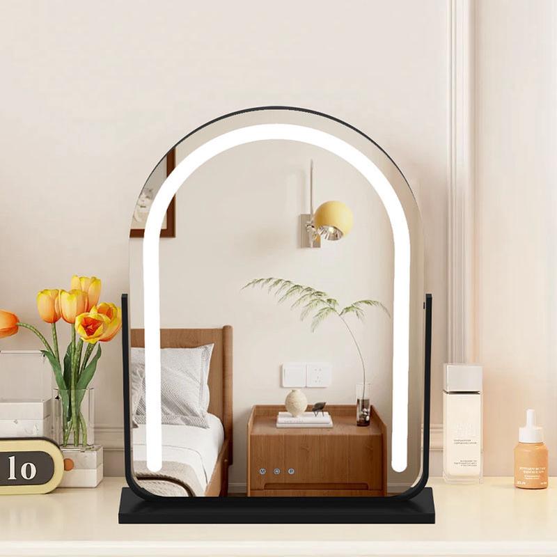 妆补光带灯镜子台式桌面卧室led化妆镜镜插电款u形美妆镜梳妆镜