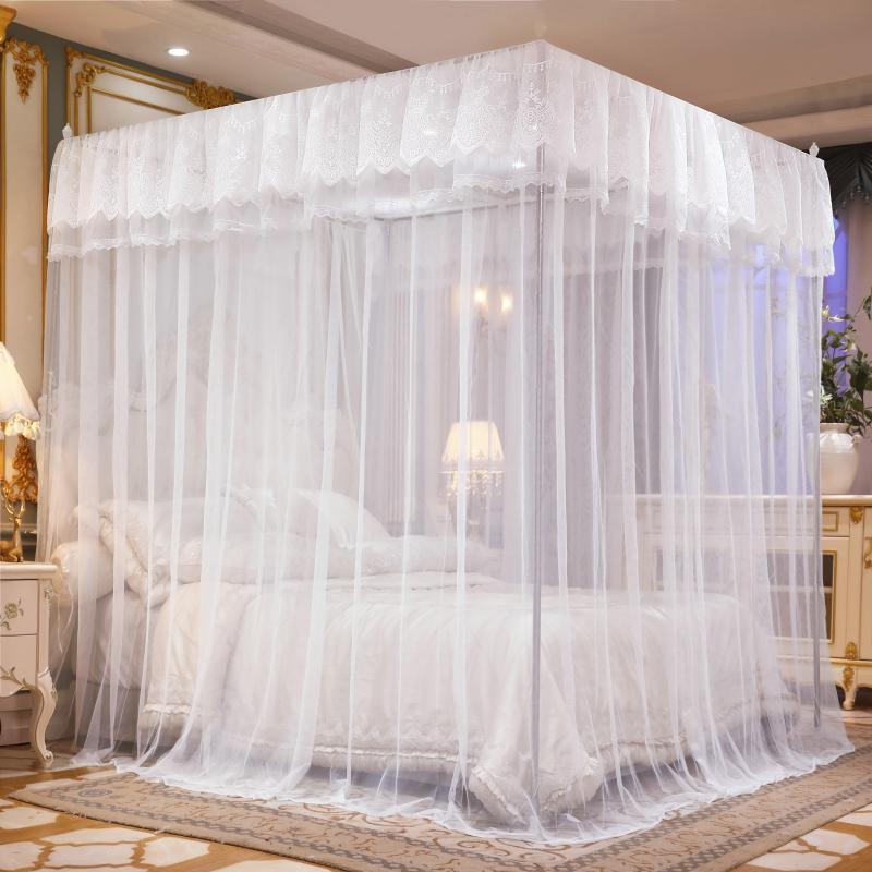 z655新款纹蚊帐家用三开门双人床老式支架1.0m单人1.8x2米公主风1