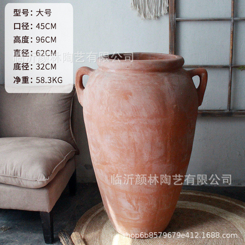 美版大陶罐落地大陶器景观花盆粗陶大高盆陶罐大罐庭院大号红陶子