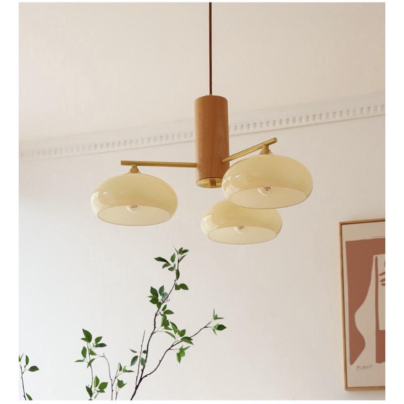 中古原木风复古玻璃吊灯法式奶油日式客厅主卧室餐厅房间简约灯具