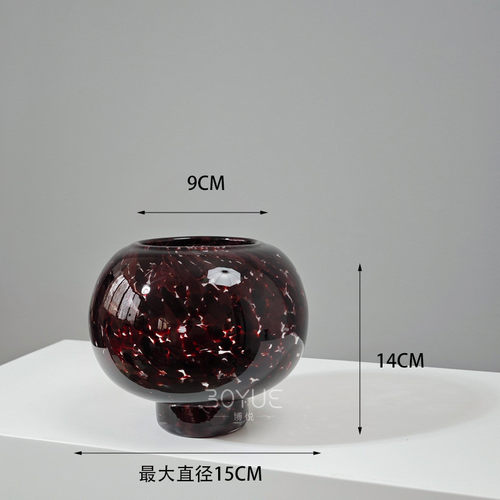 中古风红色插花斑点球形花瓶摆件客厅绿色玻璃高级感复古餐桌装饰