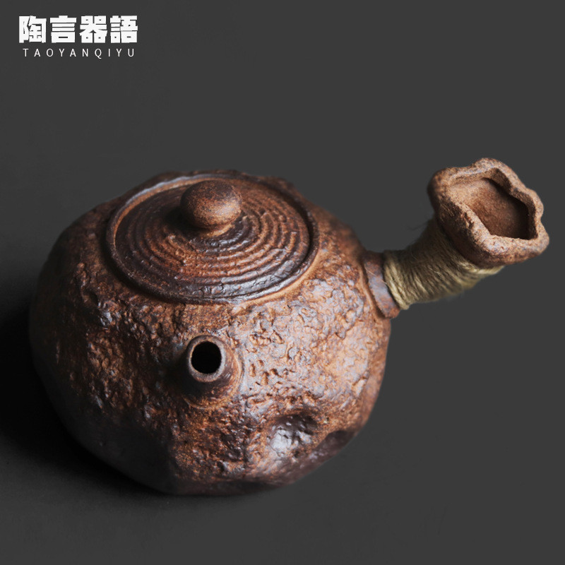 岩矿陶泥急需侧把煮茶壶石纹肌理复古粗陶围炉炭火电陶炉烧水壶