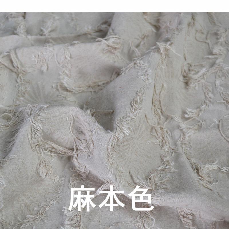 厂家批发棉麻白剪花布料80%棉20%亚麻水洗做旧肌理米手工黑色面