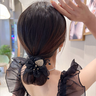 扎发花精致头绳百搭欧根纱甜美丸子头发饰时尚优雅朵发圈2025气质