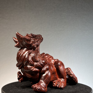 小叶紫檀绿檀木雕中控祥瑞摆件手把件供奉车内白泽家居装饰品