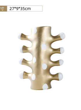 现代抽象艺术黑白色花器树脂花瓶样板间售楼处玄关台面装饰品金色