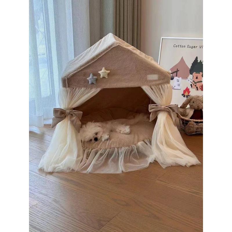 宠物狗窝公主床蕾丝花边猫窝房子帐篷可拆洗四季小型犬猫狗通用