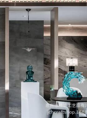 透明树脂雕塑客厅浪花摆件现代酒店展厅创意家居玄关落地装饰品