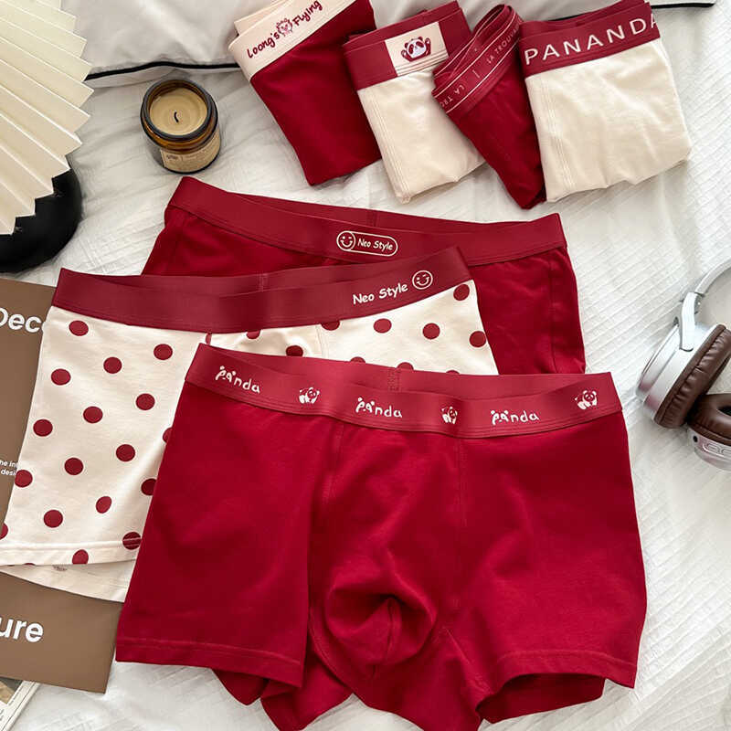 3条装红色本命年情侣裤男士内裤大红男款纯棉短裤男友蛇年5A抗菌