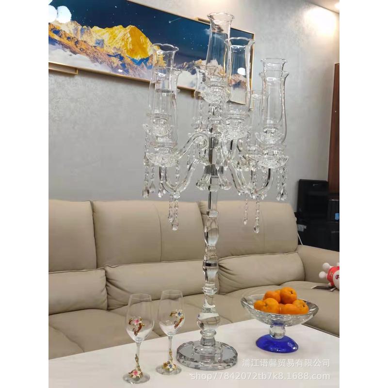 高档欧式奢华五头水晶烛台婚礼婚庆浪漫时尚家居送礼礼品水晶烛台