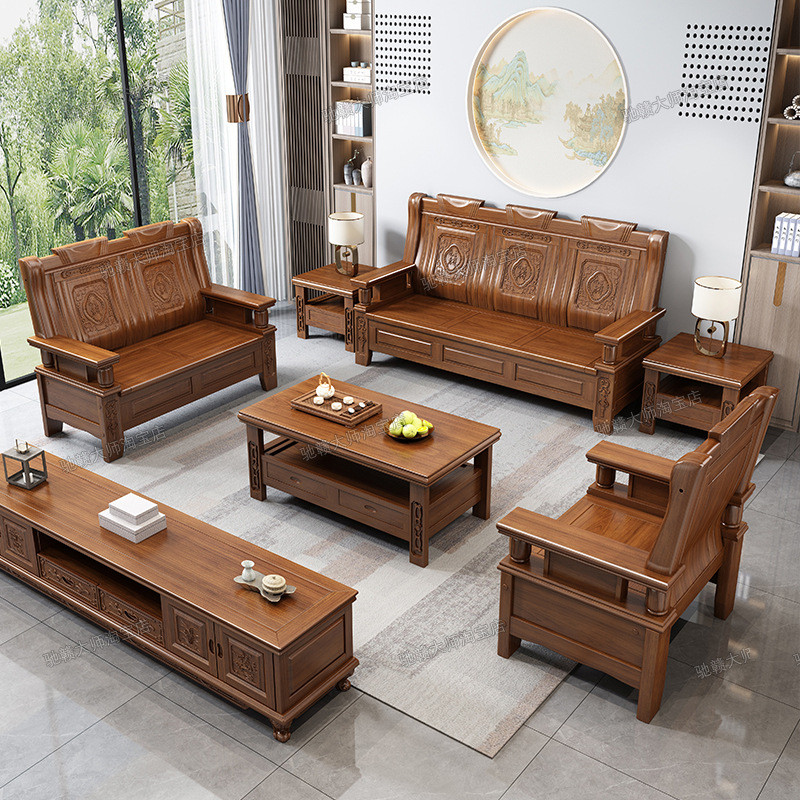 热销全实木沙发农村堂屋三人位小户型适合老人坐的香樟木仿古春秋