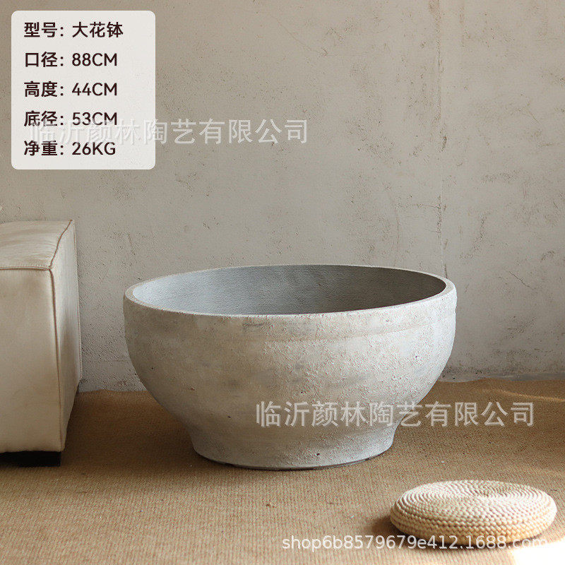 复古白水泥大盆钵北欧简约大花盆酒店别墅园林景观绿植花镁泥花盆